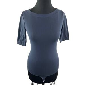 WOLFORD Navy Blue Stretch Cotton Crew Neck Half Sleeve Bodysuit One-Piece XS